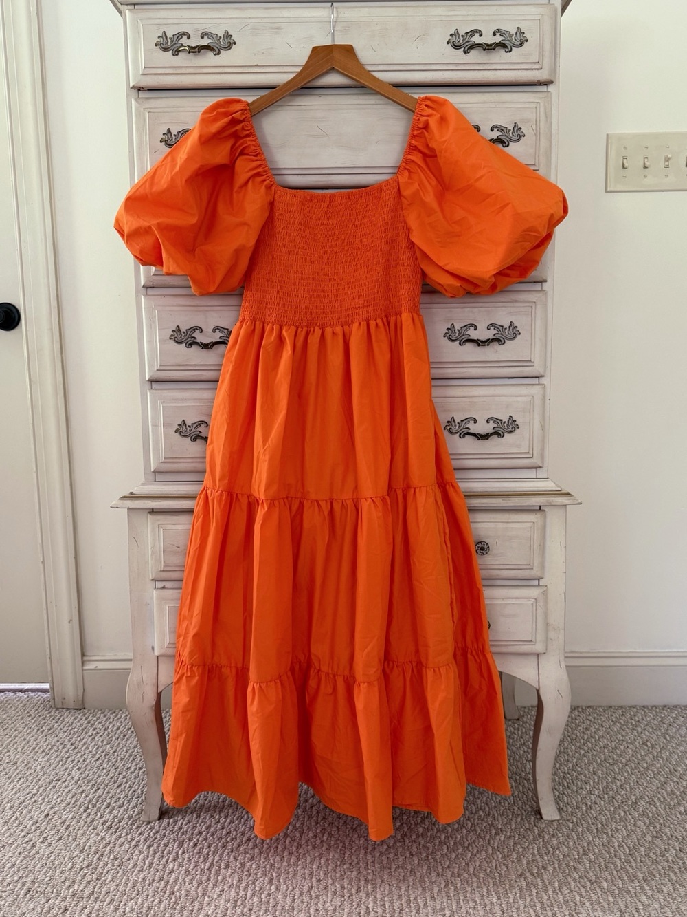 Vici Orange Milkmaid Puff Sleeve Midi Dress - Picture 2 of 5
